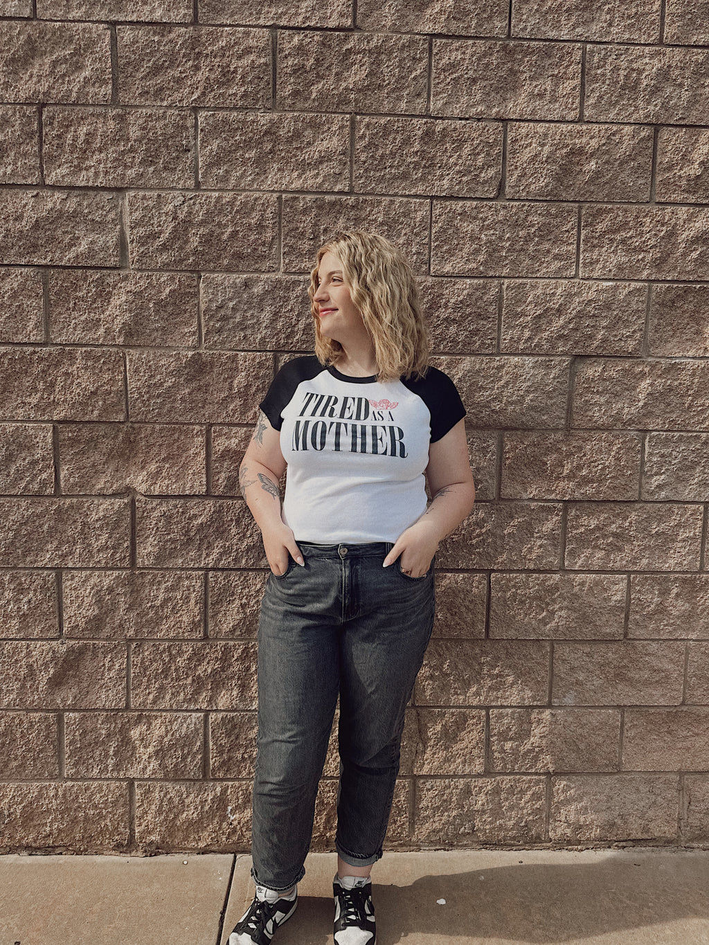 Tired As A Mother -- Women’s micro rib raglan baby tee