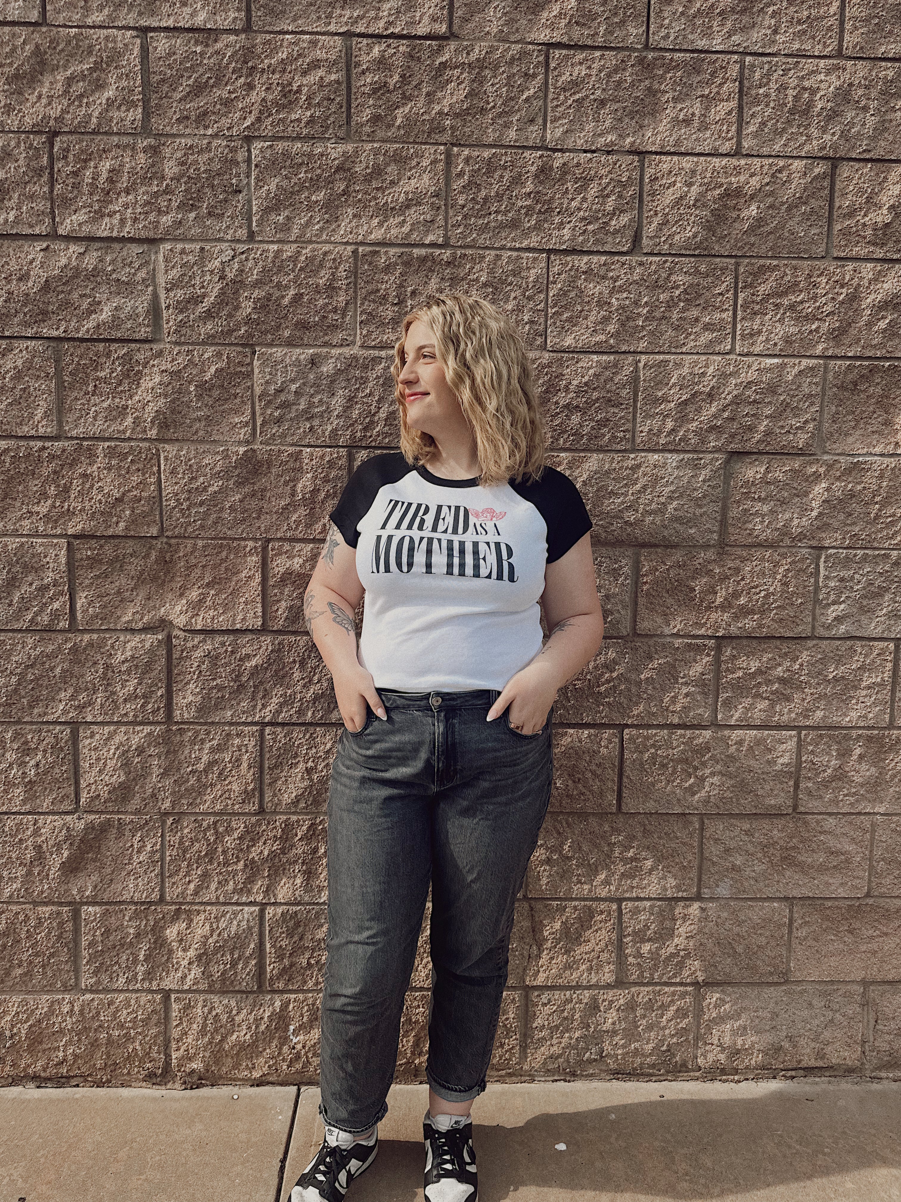 Tired As A Mother -- Women’s micro rib raglan baby tee
