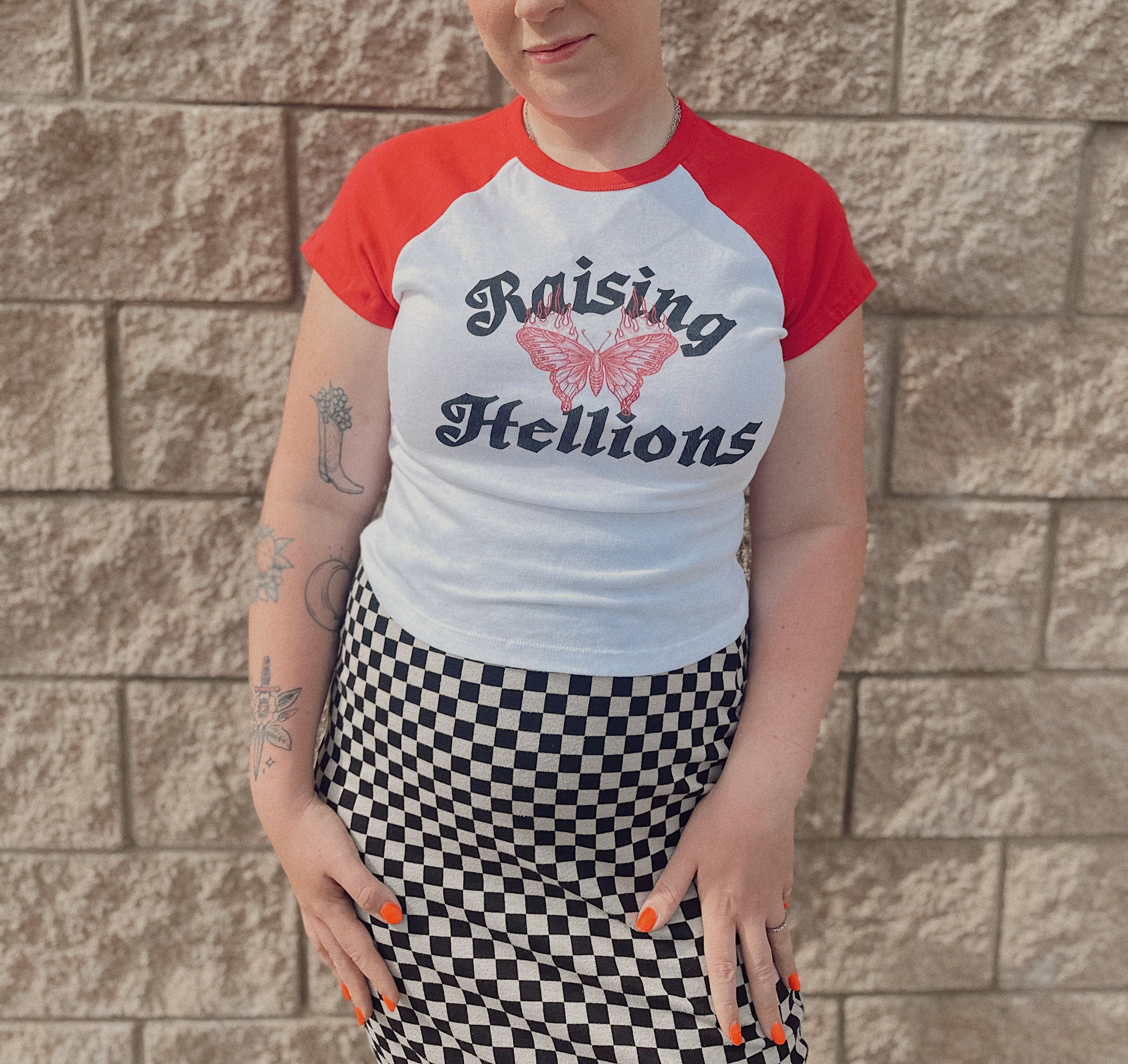 Raising Hellions -- Women’s micro rib raglan baby tee
